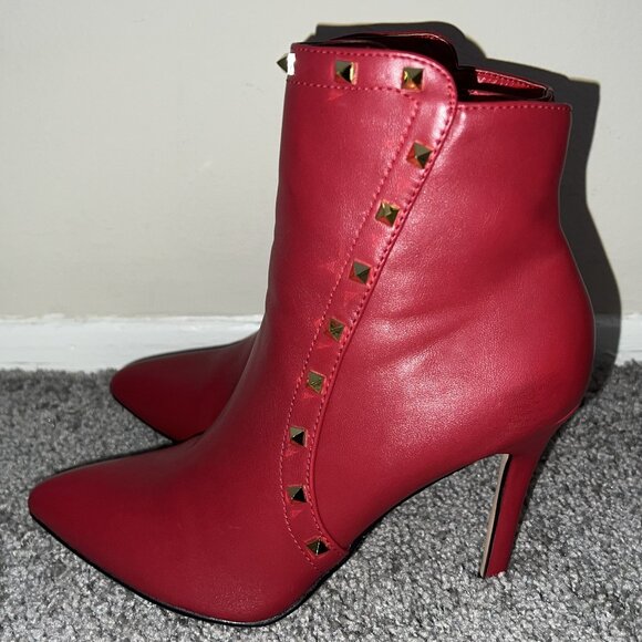 Nicole Miller Red Studded Leather Ankle Boots Women's Size 8.5 - Picture 5 of 10